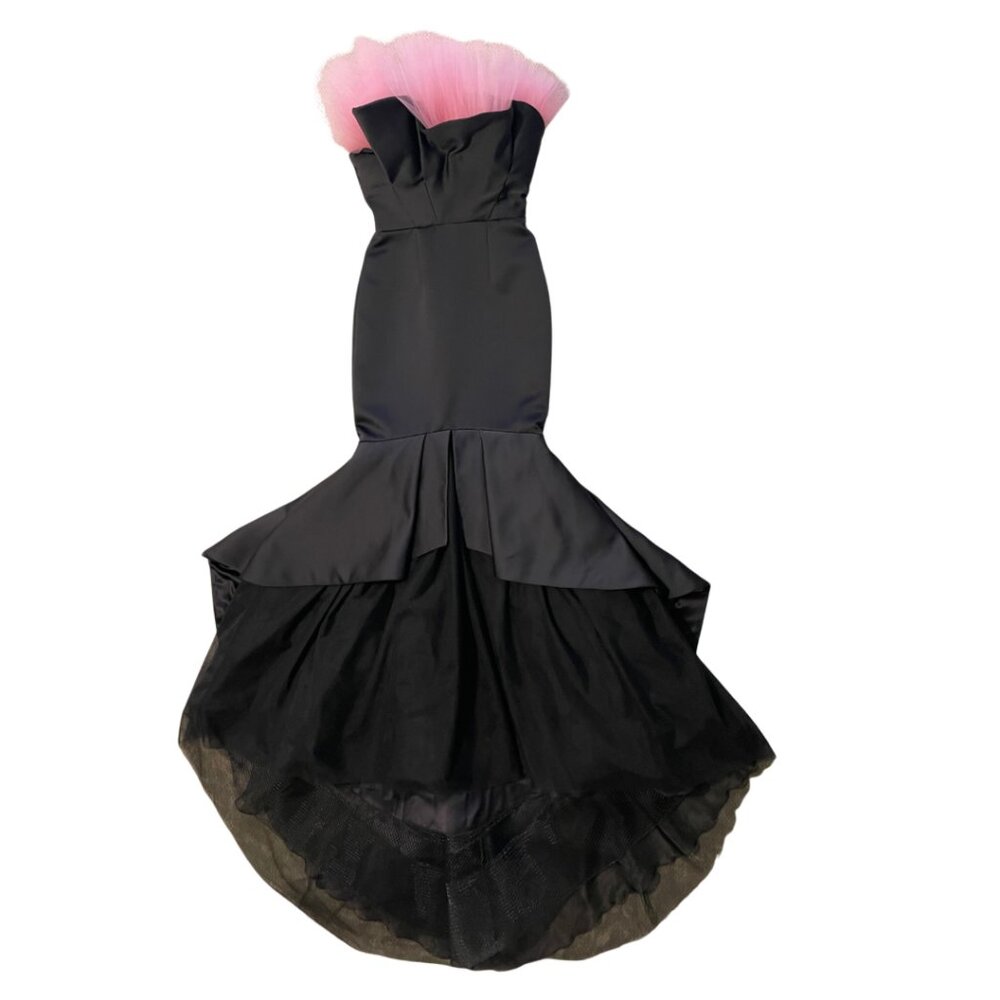 Pamella Roland Womens Mermaid Dress Full Length Gown Satin Tulle sz 6 Black Pink